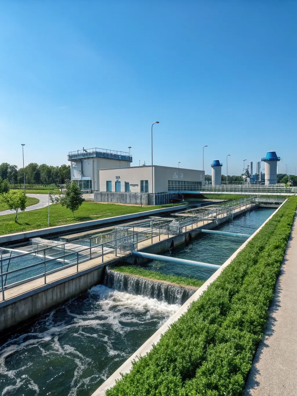 An aerial view of a water treatment plant using 374Water's SCWO units, highlighting the scale and impact of the technology on a large scale.