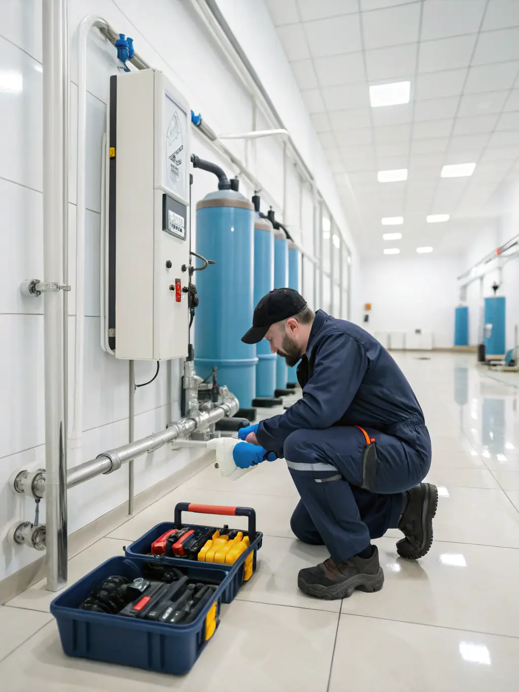A technician performing maintenance on an SCWO unit, emphasizing its reliability and ease of operation, ensuring minimal downtime and optimal performance.